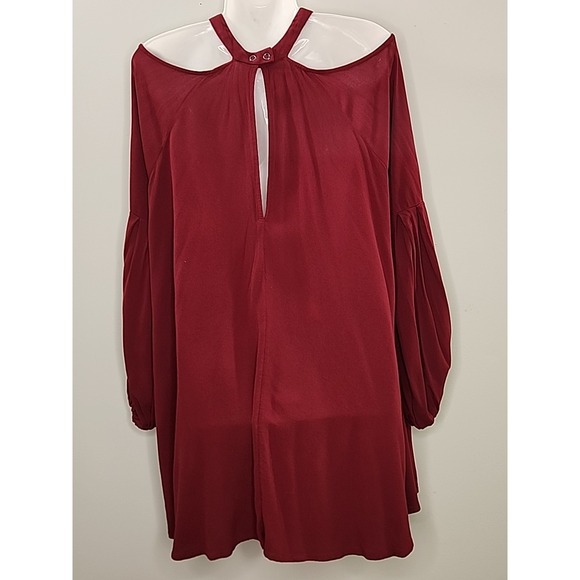 Free People Womens L Burgundy Cold Shoulder Draped Long Sleeve Tunic Mini Dress - Picture 4 of 9